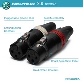 enoaudio Mogami 2534 Quad Stereo Pair (L,R) Audio Cable | Neutrik Gold 6.3 mm TS Jack - XLR Female | HiFi, 1.0 m