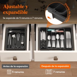 Lifewit Organizador de cajones para cubiertos, bandeja expandible para utensilios sin BPA, soporte ajustable para cubiertos y cubiertos, organizadores y almacenamiento de cocina de plástico, negro