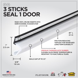 M-D Building Products 43346 81 in. White Premium Rubber Platinum™ Top and Sides Door Seal for Doors with Kerf/Channel