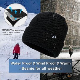 TOP-EX Winter Waterproof Beanie Hat for Men Women Warm Fleece Lined Cold Weather Hats for Golf Walking Running Fishing Hunting S/M Grey