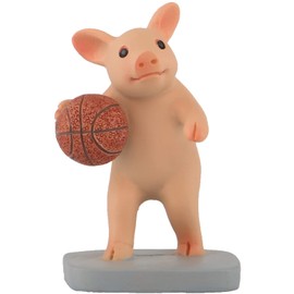 KEEPKAP Pig Statue Mini Pig Figurine, Resin Home Decor, Lucky Animal Garden Statue for Micro Landscape (Pig Play Basketball)