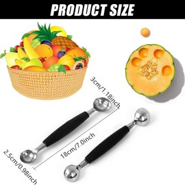 2 PCS Melon Baller Scoop, Double Sided Melon Baller, Double Sided Stainless Steel Round Melon Scoop Ice Cream Scoop, Melon Ball Scoop, Ice Cream Scoop Cookie Scoop Dessert Scoop for Fruit Ice Cream