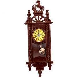 HOMSFOU Mini Wall Clock Dollhouse Accessories Vintage Style Miniature Clock Decoration Photography Props 2.36 x 0.87 x 0.39 Inches Compact Design for Dollhouse Furniture
