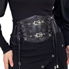 BODIY Black Corset Belt Leather Wide Waist Corset Vintage Waist Accessories for Women (Black)