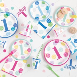 Dots 1st Birthday Round Paper Dinner Plates - 9" | Pink | 8 Pcs