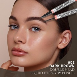 DAGEDA Lápiz de Cejas Líquido Marrón Oscuro, Lápiz de Cejas Microblading 2 en 1 con Gel de Cejas para Cejas Definidas y Llenas, Lápiz de Cejas de Tatuaje de Doble Cabeza Altamente Natural