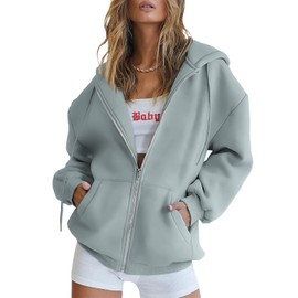 Trendy Queen Womens Zip Up Hoodies Oversized Sweatshirts Fall Fashion Outfits Casual Jackets 2025 Winter Clothes Sage S