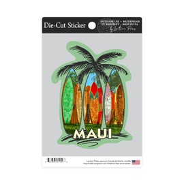 Die Cut Sticker Maui, Surfboard Fence, Contour Vinyl Sticker 3 to 6 inches, (Waterproof Decal for Cars, Water Bottles, Laptops, Coolers), Large