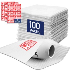 Cushion Foam Pouches 12x12 Inch (100 Pack) with 30 Fragile Stickers - 0.5mm Thick Foam Pouches for Packing Dishes, Glassware & Fragile Items - Protective Packing Sleeves for Moving, Storage & Shipping