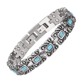 YINOX Magnetic Bracelets for Women with 12 Turquoise Bracelets, 24 Magnets, 18.5 cm, Can be Extended to 20 cm, Adjustable Size, 51 cm, Stone, Stone