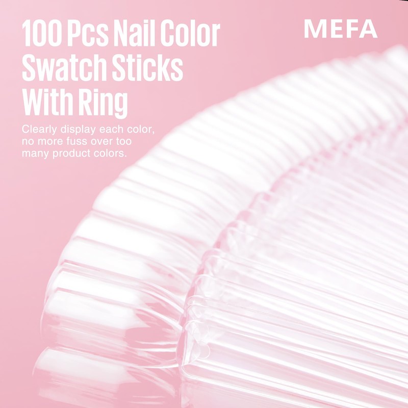 MEFA 100 Pcs Clear Nail Swatch Sticks with Ring and