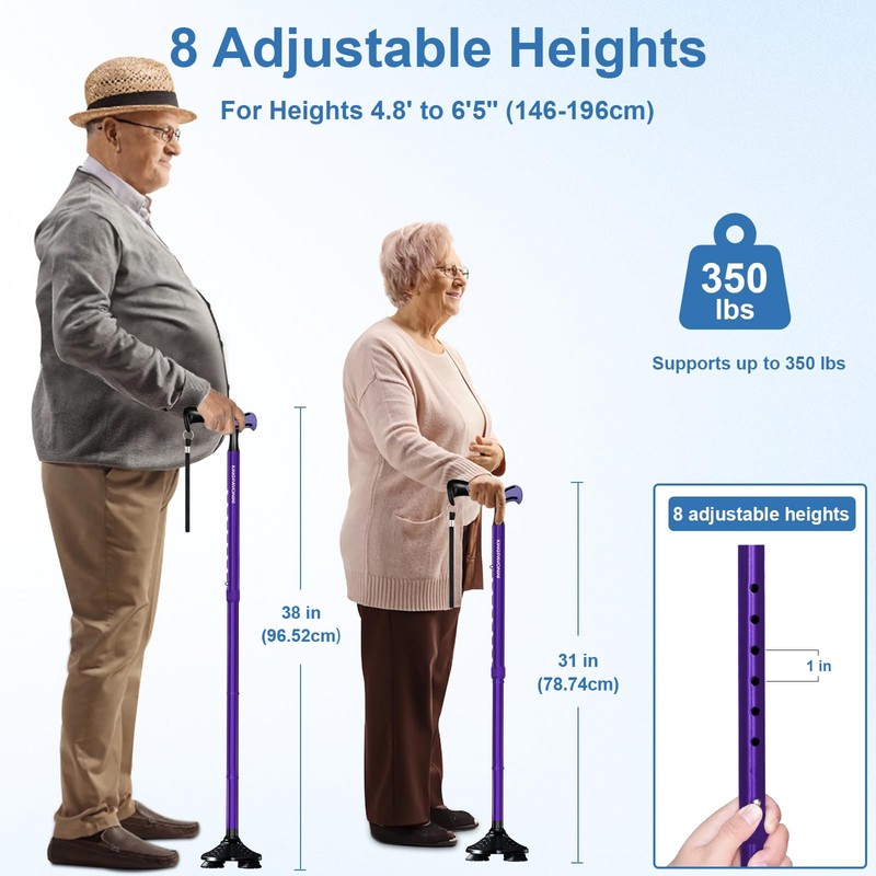 KingPavonini Walking Cane for Men Women Stability, Free Standing Foldable
