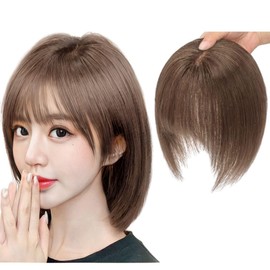 DaishiDai Partial Wig, Women's, Bangs, Volume, Natural Straight, Short Bob, Bob, Easy to Wear, Conceals Thin Hair, Gray Hair, Round Hair Removal, Conceals Gray Hair (Light Brown, 9.8 inches (25 cm))