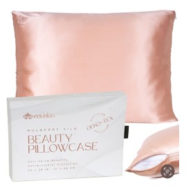 ENVISKIN 100% Mulberry Silk Pillowcase Infused with Silver Ions - Pure 22 Momme Grade 6A Fibers for Beautiful Skin and Hair - Cooling Pillow Case Protector with Zipper