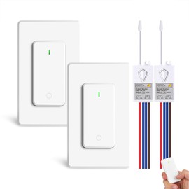 Greencycle Wireless Lights Switch Kit, 2 Set Mini Switch with Receiver, No Wiring, No WiFi Needed, Outdoor 1900ft Indoors 229ft Remote Control for Led Light,Ceiling Lights and Lamps,Waterproof