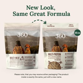 360 Pet Nutrition 360 Pet Nutrition Freeze-Dried Raw Dog Food, High Protein, Complete Balanced Meal with Beef, Chicken,Organs, Whitefish, Omega-3, Fruit&Veg, Superfoods, No Fillers, 16oz Food/Bites/Kibble (Multi Meat)