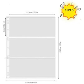 3 Pockets Paper Money Collection Supplies Pages，12 Sheets Paper Money Collection Supplies Pages，Clear Currency Display Sleeves, Banknotes Protector Pages.