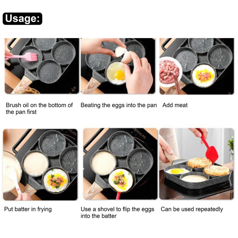 4Hole Frying Pot NonStick Egg Pancake Cooking Pan Cookware For