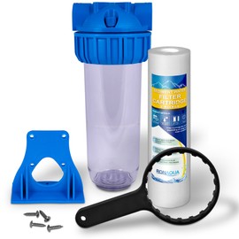 10 Inches Clear Standard Transparent Whole House Water Filter System with Presser Relief Button, 3/4” Inlet/Outlet Brass Port & 5 Micron Sediment Cartridge, Meets NSF Standards & Regulations