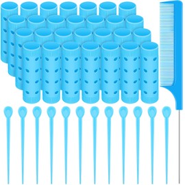 Syhood 29 Pcs Small Size Hair Roller Set Includes 28 Plastic Smooth Rollers 0.63 Inch/ 1.6 cm Hair Curlers with Steel Pin Tail Comb for Short Long Hairdressing Styling Tools, Blue