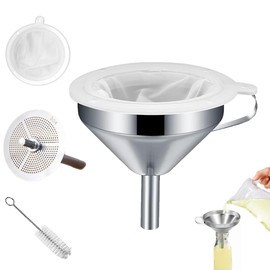 Funnels Stainless Steel Kitchen 13 cm Funnels with Handle, Detachable 200 Mesh Food Strainer and Stainless Steel Filter Strainer, Cleanning Brush for Filter Liquid, Oils, Powder, Juice, Jam