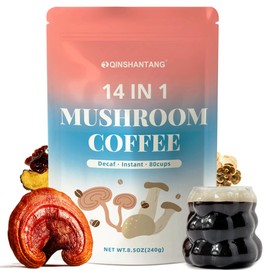 Decaf Mushroom Coffee, Instant Coffee Mix, 80 Servings | Sugar-Free, Decaffeinated Coffee Powder Blend | 14 Mushroom Extract for Immune Support & Focus, 8.5 OZ