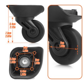 Domiella 2pcs Luggage Replacement Wheels, Suitcase Swivel Repair Caster Wheels, 360 Degree Rubber Suitcase Trolley Wheels Kit for Travel, A73