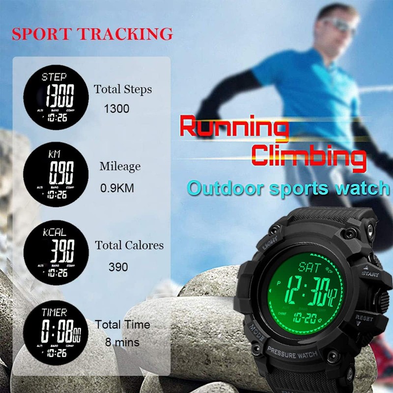 AOSLSI Watch Compass, Altimeter Barometer Thermometer Temperature, Pedometer, Military Army