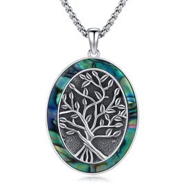 Midir&Etain Tree of Life Necklace for Women Men 925 Sterling Silver Family Tree Pendant Necklace Abalone Shell Tree Jewellery Birthday Gifts for Mother Girlfriend