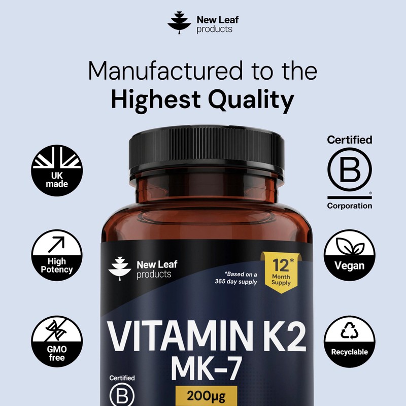 Vitamin K2 MK7 200mcg 1 Year Supply - Vegan Menaquinone-7