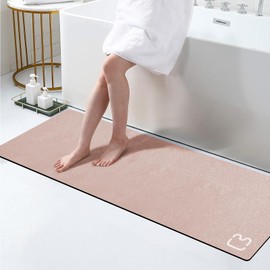 Diatomaceous Earth Bath Mat 17" x 59" Extra Long Bathroom Mat Large Fast Dry Super Absorbent Non-Slip Rubber Backed Shower Mat Bathroom Rugs Mat for Bathroom Floor, Tub, Shower, Sink, Blush Pink