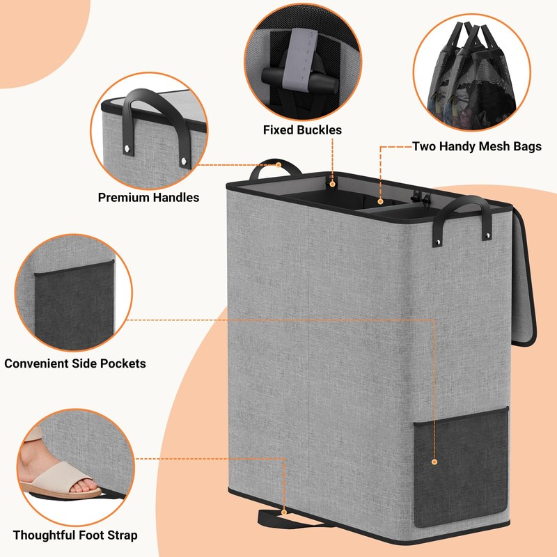 SmartTrends Large Double Laundry Hamper with Lid, Removable Bags &