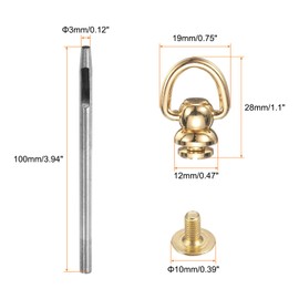 HARFINGTON 5pcs D-Ring Button Rivets 10mm Brass Studs Rivets D Ring Stud Screw Ball with 3mm Leather Hole Punch for Leather Craft, Gold