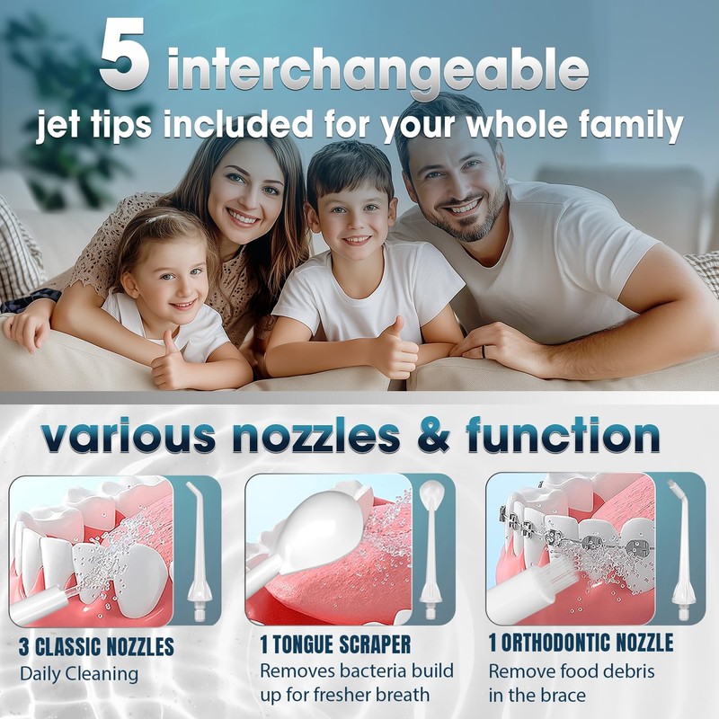 Nicwell Water Dental Flosser Pick for Teeth: 4 Modes Cordless
