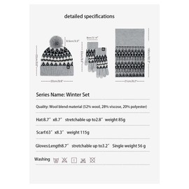Wander Agio Womens Winter Hat Scarf Glove Set for Women Alpaca Wool Beanie Hats Scarves and Gloves 3-Sets Diamond Plaid Black 1