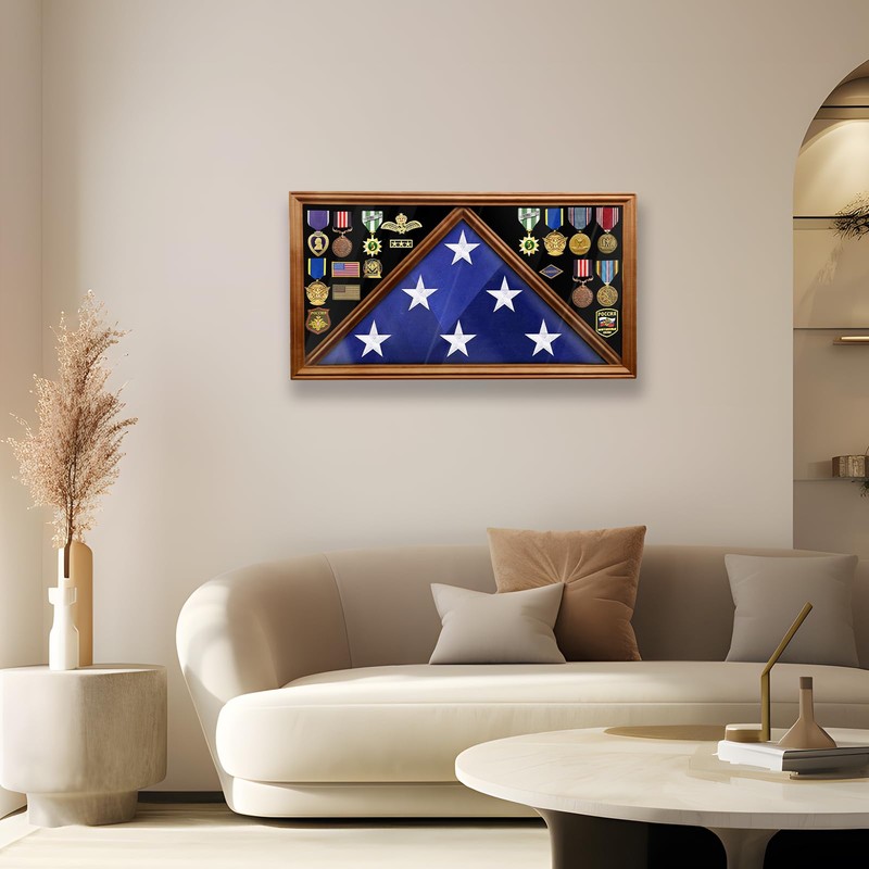 DecoWoodo Large Military Shadow Box Display Case with HD Tempered