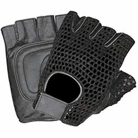 Allstate Leather Leather Fingerless Motorcycle Gloves with Black Mesh and Padded Palm L Black