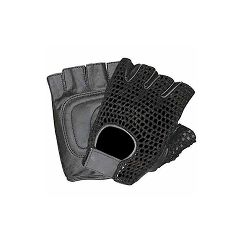 Allstate Leather Leather Fingerless Motorcycle Gloves with Black Mesh and
