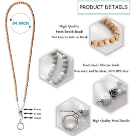 Beaded Teacher Lanyard (Grey and white) Teacher Lanyard with ID Holder Lanyards for ID Badges Keys for Women