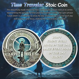 IELCJJ Time Traveler Memento Mori Coin - Novelty Carpe Diem Stoic Reminder Coin - EDC Amor Fati Token Motivational Medallions Stoicism Gifts for Daily Stoic Practice