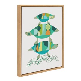 Kate and Laurel Sylvie Turtle Family Framed Canvas Wall Art by Rachel Lee of My Dream Wall; 18x24 Natural; Bright Colorful Animal Turtle Art for Wall