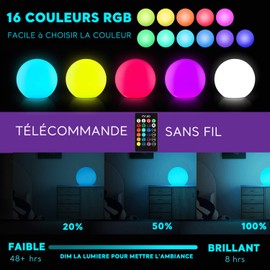 MR.GO 15 cm Light Ball LED Ball Lamp, Charger Bedside Lamp with Remote Control & 16 Colours Dimmable, Colour Changing, Waterproof, White