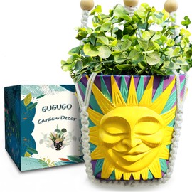 GUGUGO Sun Face Hanging Planters, Abstract Hanging Planter for Indoor Plants with Macrame Hanger, Funky Head Flower Pots with Drainage, Funny Gardening Pots for Plant Lover Gifts, Purple Back