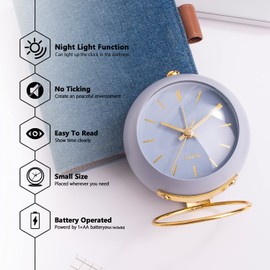 AYRELY® Battery Operated Desk Alarm Clocks with Light,Retro Silent No Ticking Analog Small Clock,Loud Table Clock for Bedside/Bedroom/Kitchen/Office/Travel/Kids/Room Decor Aesthetic Vintage (Blue)