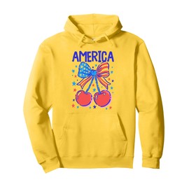American Coquette Bow Cherry Shirt Cute 4 July USA Patriotic Pullover Hoodie