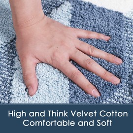 Bath Mat Runner Large Bathroom Rugs 24" x 40" Blue Absorbent Floor Foot Mat Shaggy Microfiber Geometric Pad Shower Rug Runner, Blue