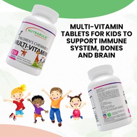 NutraBulk Children’s Chewable Multi-Vitamins - Promotes Overall Development - USA Made Vitamins for Kids to Support Immune System & Bones |Gluten Free Cherry Flavored 250 Tablets