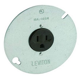 Leviton 15-Amp, 125 Volt, 3-Wire Round Type Single Receptacle On 4-Inch Cover, Zinc Plated Steel, 5059, Green