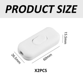 2PCS White Push in Switches, Rocker Switches, Rocker Switches, Cable Switches, Universal Inline Wire Switches, Push in Pull Switches