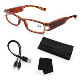 Rechargeable Magnifying Glasses Reading Glasses with Lights Anti Blue Light Bright LED Readers Lighted Magnifying Eyewear Hands Free Magnifier Eyeglasses for Close Work Reading Lighted Eye Glasses+1.5